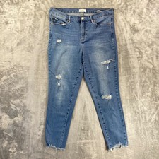 Nicole Miller Soho High Rise Ankle Skinny Women's Size 12 Blue Denim Distressed