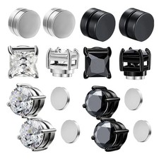 Magnetic Stud Earrings Non Piercing Simulated Zirconia Black Clip Jewelry