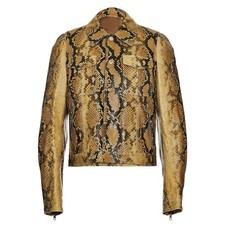 Mens Yellow Snakeskin Leather Jacket Python P...