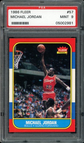 1986 FLEER #57 MICHAEL JORDAN BULLS HoF ROOKIE RC MINT PSA 9 DEAD CENTERED!