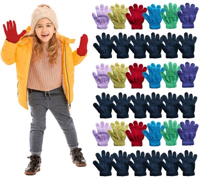Yacht & Smith Kids Gloves & Mittens in Bulk, Winter Striped Children Age 3-8