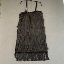 Black Flapper Dress Adult XL Costume Party Sequin Fringe Just Pretend