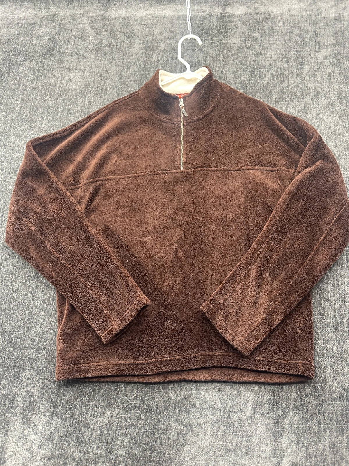 Ruff Hewn Fleece Jacket Mens Large Brown Mock Neck Quarter Zip Winter Warm Wear