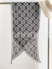 100 wool Neckerchief Shawl Scarf Black totem Print Bandanna 190cmX40cm wrap new