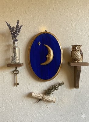 Vintage Inspired 90 s Whimsigoth Celestial Crescent Moon Handmade Wall Hanging