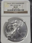 U.S. Mint 2011 Silver Eagle NGC MS69 1 oz .999 Fine Silver Coin