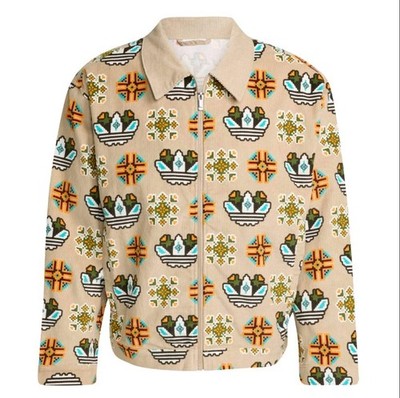 Adidas Originals Jacket Mens Beige Corduroy Med. Bomber Geometric Trefoil JY2996
