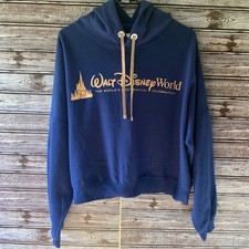 Disney Women's Cropped Hooded Sweatshirt Sz XL Blue Rose-Gold Walt Disney World