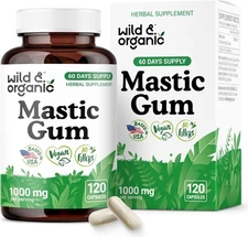 Wild & Organic Mastic Gum Capsules ~ 1000 mg Mastic Gum Resin Supplement for Gut