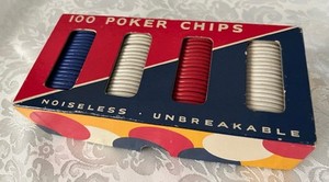 Vtg Dennisons Poker Chips No. 42 Set of 100 Assorted Colors 25 Red Blue 50 White