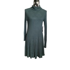 Lulu's Women's M Green Ribbed Mock Neck Backless Swing Dress Short