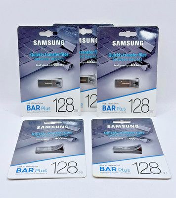 LOT of 5 - SAMSUNG BAR Plus 128GB USB 3.1 Flash Drives, Champagne Silver - NEW