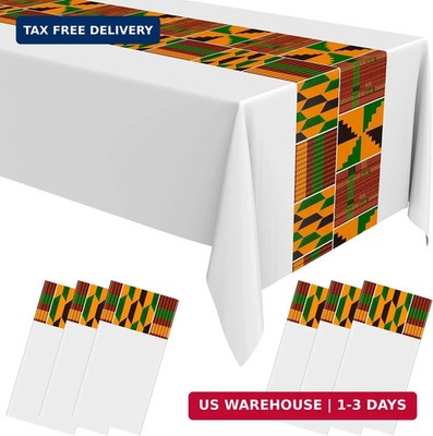 Oudain 6 Pcs 54'' x 108'' Kente Plastic Tablecloths Black History Month Table Cove