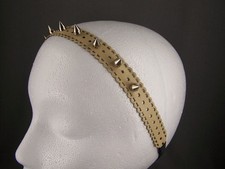 Tan Beige faux leather rivet spike stud headband stretch elastic spiked studded
