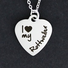 I LOVE MY ROTTWEILER Heart Necklace - Stainless Steel Rottie Chain Dog Pet Puppy