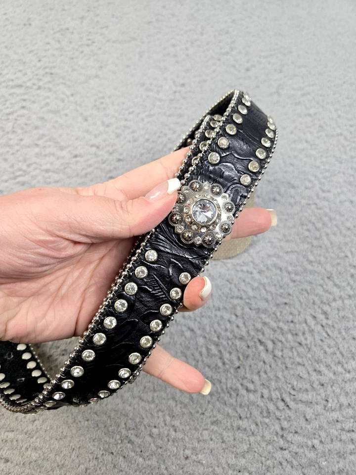 Cinturón Blazin Roxx Mujer Cuero Negro Estrás Rodeo Bling Vaquera Tachuela Mediana Foto 4 de 4