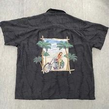 Paradise Found Shirt Adult Large Gray Hawaiian Hula Girl Motorcycle Rayon Mens L