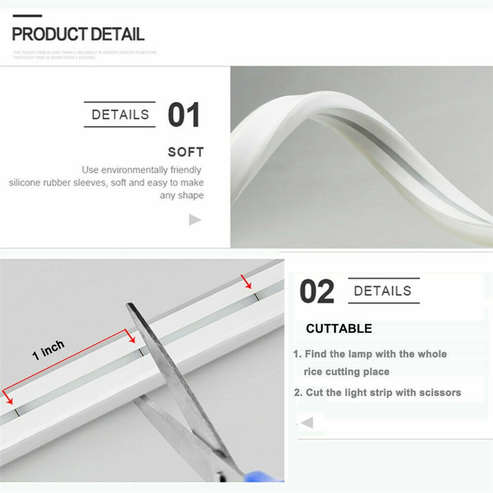 12V Flexible LED Strip Waterproof Sign Neon Lights Silicone Tube 1M 2M ...