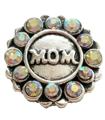 MOM IRIDESCENT RHINESTONES 18mm/20mm GINGER SNAP BUTTON INTERCHANGEABLE JEWELRY