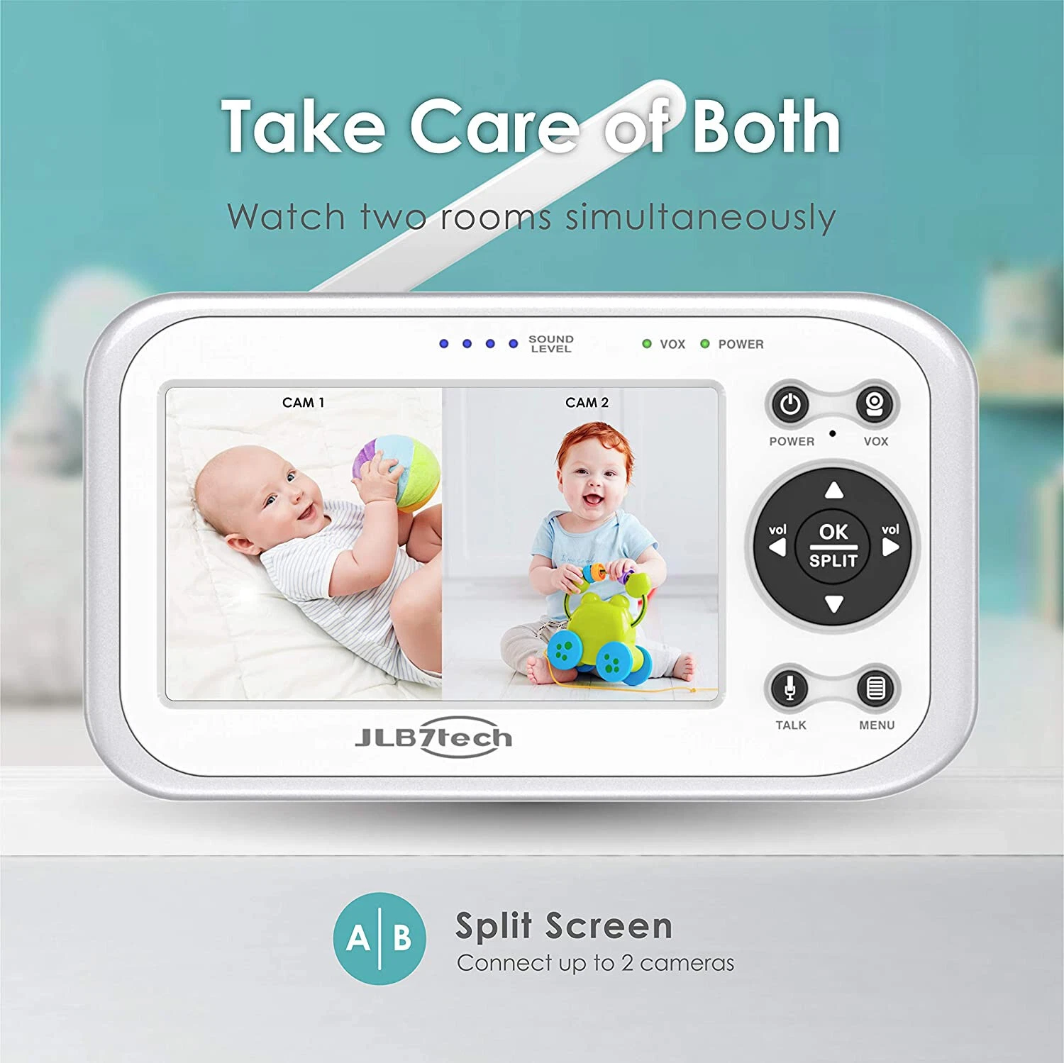JLB7tech Baby Monitor,4.3" Split Screen Video Baby Monitor