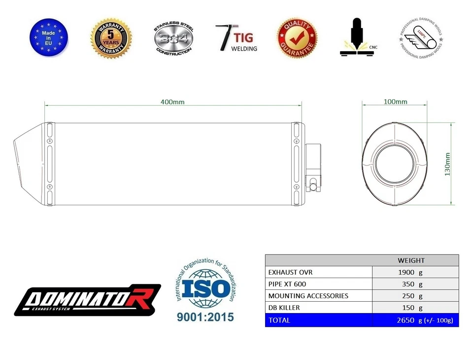 Fits to YAMAHA XT 600 1990-2004 Exhaust Silencer Muffler OVR DOMINATOR - Image 2 of 2