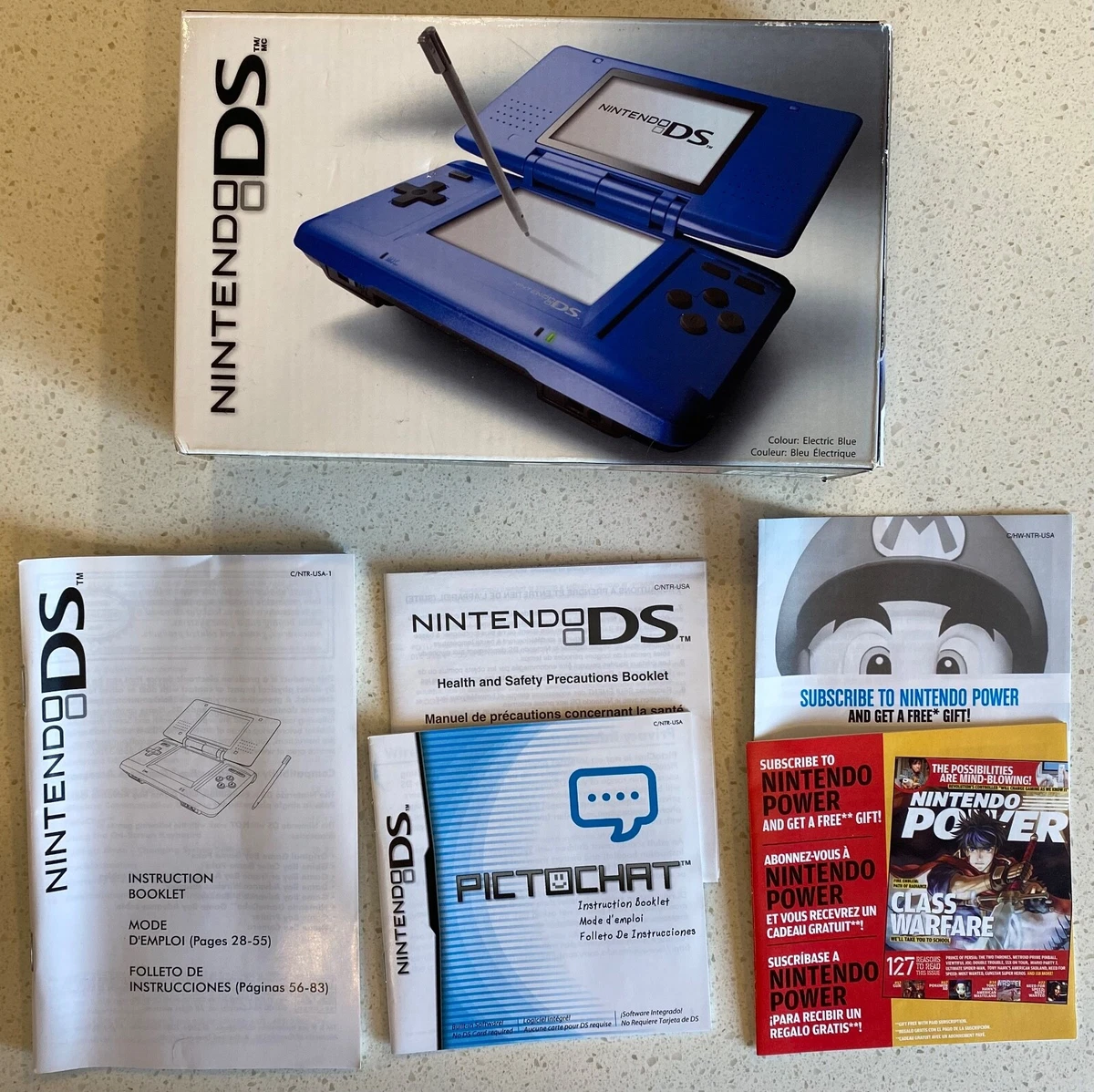Original Nintendo DS Electric Blue BOX INSERTS and MANUALS ONLY