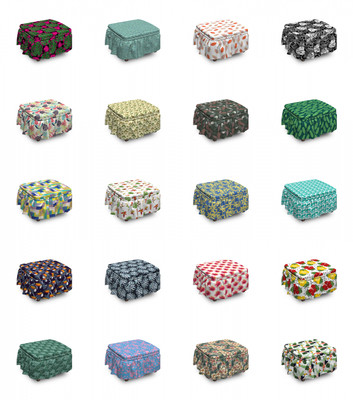 Ambesonne Tropical Summer Ottoman Cover 2 Piece Slipcover Set and Ruffle Skirt