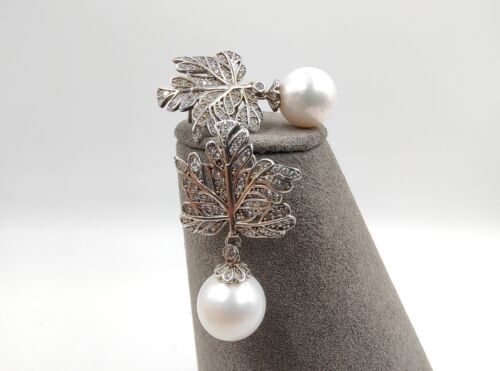 Genuine Huge 12.5mm White Pearl Earrings Moissanite Hallmark 925 Sterling Silver - Picture 8 of 21