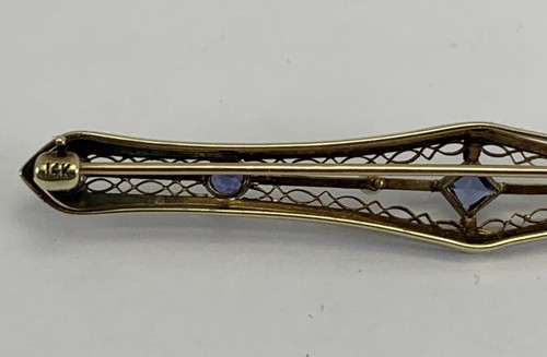 Lapel Pin Vintage 14k Sapphire And Pearl - Picture 9 of 12