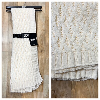 Chunky Knit Dkny 50x60 Throw DKNY Ivory Chenille Crosswalk Ivory