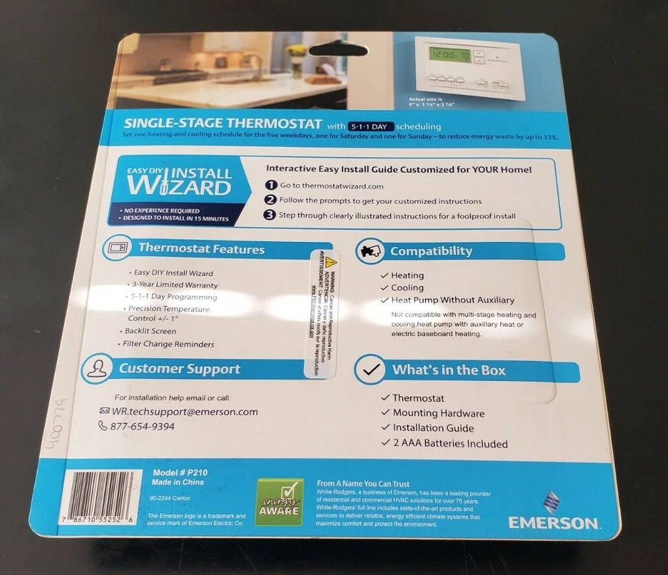 White-Rodgers Programmable Single Stage Thermostat with 5-1-1 Scheduling - #P210 - Image 2 of 3