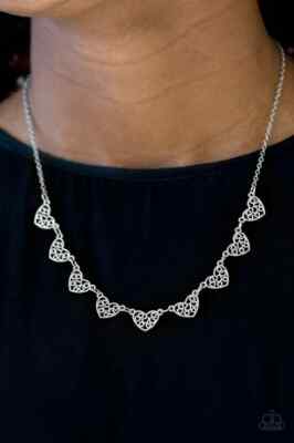 Paparazzi Necklace- Love and Devotion- Silver- Filigree Hearts
