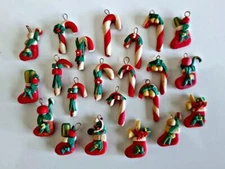 Mini Clay Christmas Tree Ornaments Vintage Set of 22 Handmade