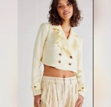 Free People BENNIE Crop Crossover Back Linen Blazer In Yellow Sz M NWOT 168