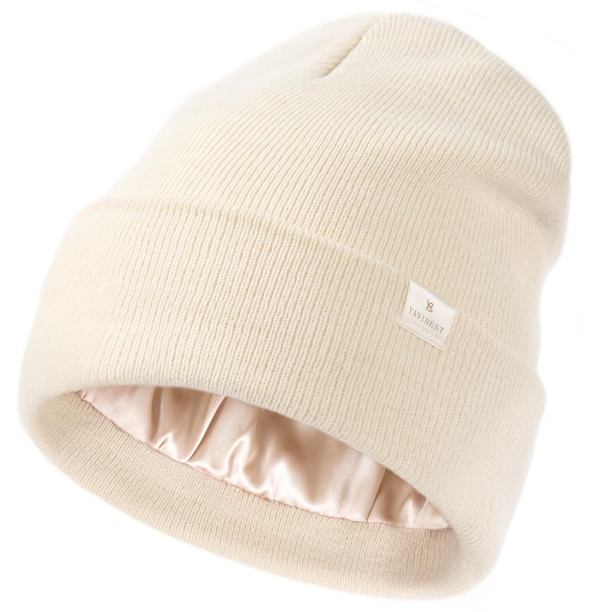 Women\'s Knit Satin-Lined Beanie - Solid Stretch Fit, Acrylic, Casual Womens Satin Lined Knit Beanie Hat Acrylic Winter Hats for  main image 2
