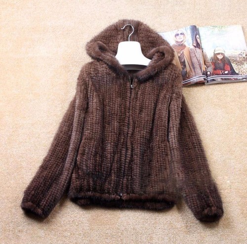 Real Genuine Knitted Mink Fur Coat Outwear with hood women hand made jacket - 第 8/8 張圖片