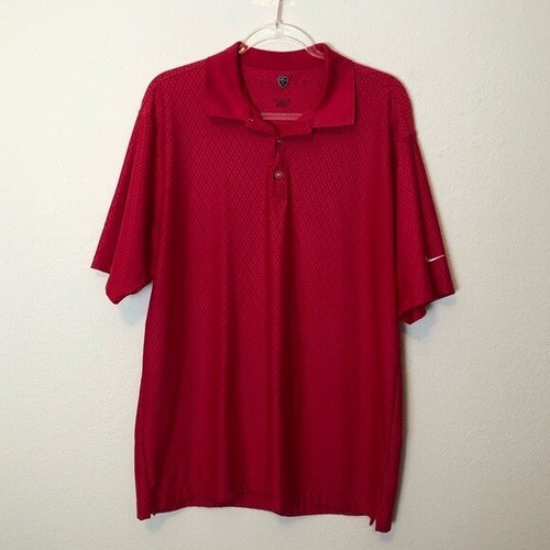 Nike Golf Polo Shirt Red Argyle Texture Large Gem