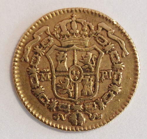 1774 M PJ SPAIN Madrid 1/2 Escudo US Colonial Era ANTIQUE GOLD Coin Charles III - Picture 2 of 2