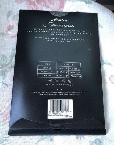 ARISTOC SENSUOUS SHEER LACE TOP HOLD UPS VAGUELY BLACK LARGE 10 DENIER - Picture 2 of 2