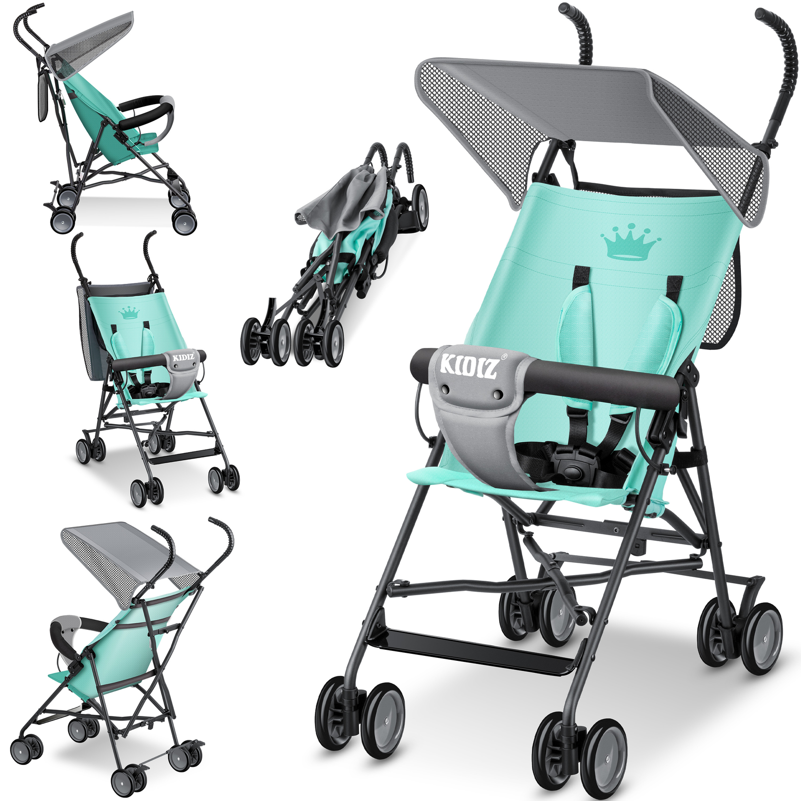 Buggy premium – kinderbuggy – opvouwbaar – 360° wielen – 5-punts gordel