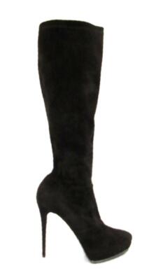 LE SILLA BROWN STRETCH SUEDE MIRROR TRIMMED TALL PLATFORM BOOTS SZ.40