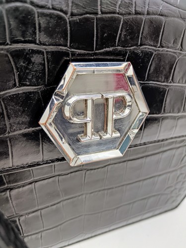 PHILIPP PLEIN HEXAGON TOTE BAG STAMPA COCCODRILLO NERO TRACOLLA FULL SET - Foto 2 di 24