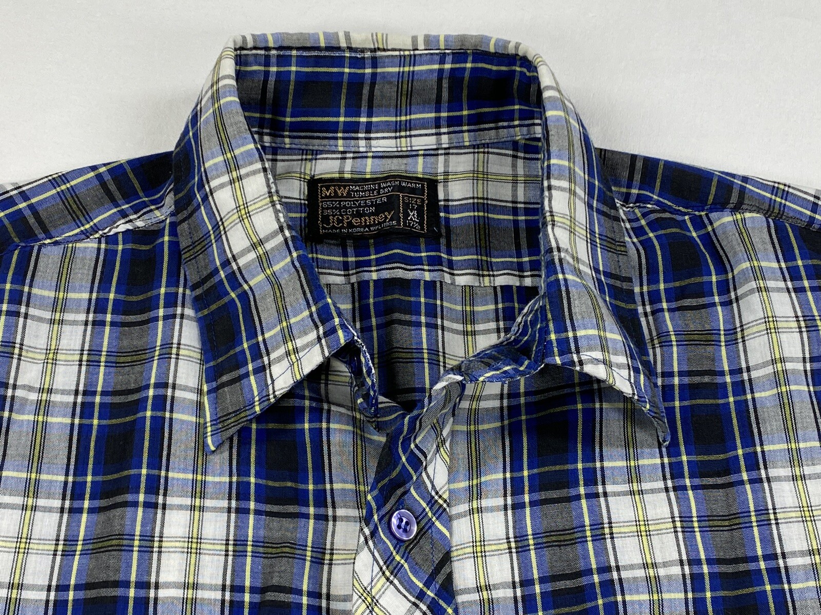 Vintage 80s JCPenney Mens Button Up Shirt Extra Large 17 Plaid Made In