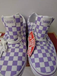 purple white checkered vans