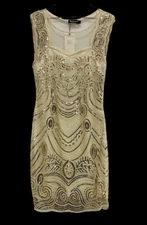 BABEYOND Gold Sequin Beaded Sleeveless Cocktail Dress NWT SIZE L Open back