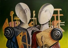 Quadro olio tela SU COMMISSIONE  De Chirico metafisica ettore e andromaca 60x40