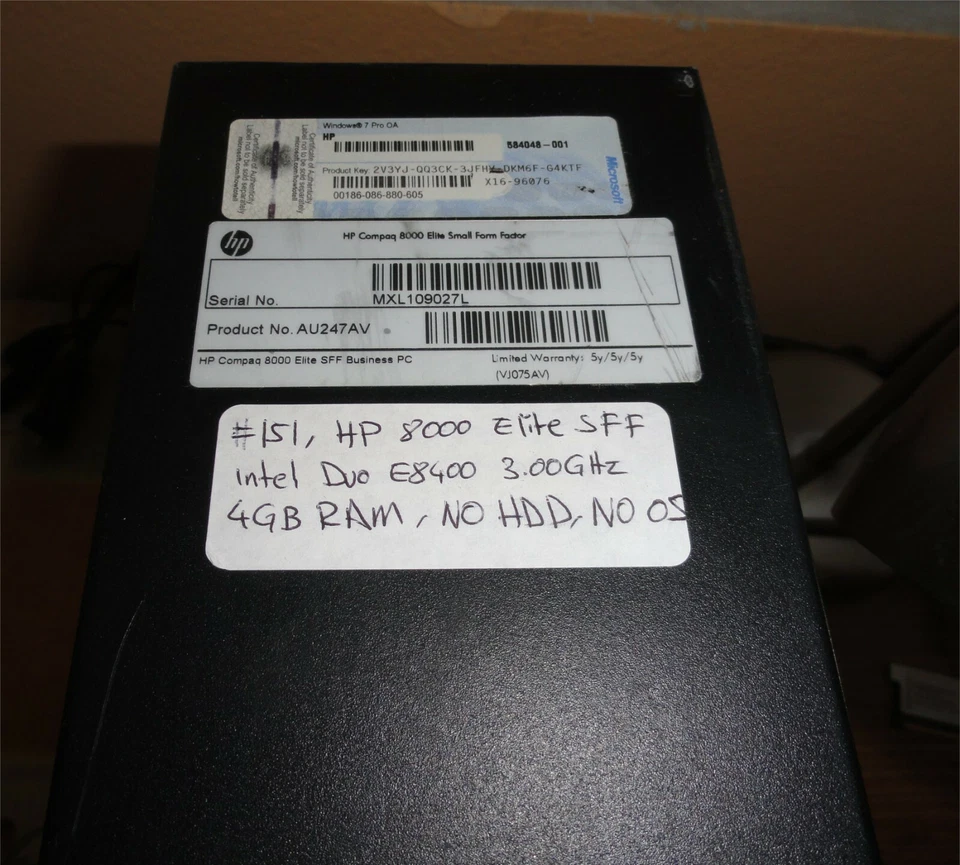 HP 8000 Elite SFF Quad Core E8400 3.00Ghz 4GB Ram NO HDD, NO OS, #151 - Image 2 of 4