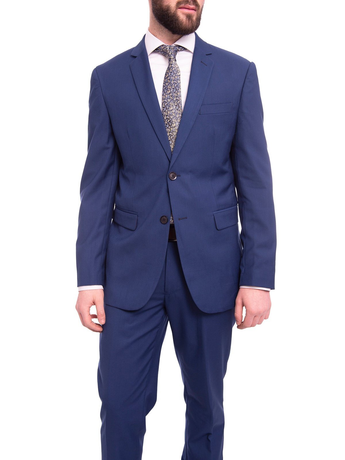 Приталенный однотонный светло-голубой костюм Braveman на двух пуговицах