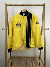 VTG 70s Hasting Pistons Ring Filters Casite Racing Striped Fleece Lined Jacket L