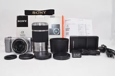 Sony Alpha a5000 ILCE-5000 Mirrorless Camera Silver double lens kit w/ box works